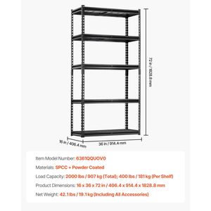Scaffalature Industriali in Metallo a 5 Ripiani per Carichi Pesanti da 900 kg, 40 cm P x 90 cm L x 180 cm H, Regolabili per Garage - Product Image 4