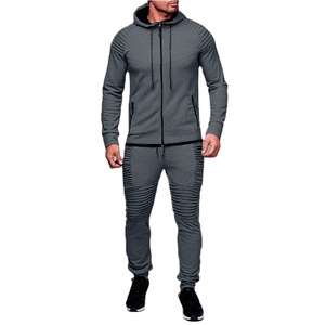 Combinaison de sport d'hiver décontractée pour hommes High Street Style Zipper Hooded Cardigan Elastic Waist Drawstring Trousers Plus Size Solid - Product Image 1