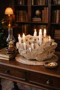 Natural <b>Stone</b> Travertine Candle Holder Handmade <b>Stone</b> Centerpiece Modern Home Decor Rustic Tabletop Decoration Gift - Product Image 2