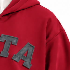 <b>Red</b> Mens Zip Front <b>Hoodie</b> Chenille Letter Applique Heavyweight Fleece Oversized Casual Streetwear Sweatshirt with Front Pockets - Product Image 5