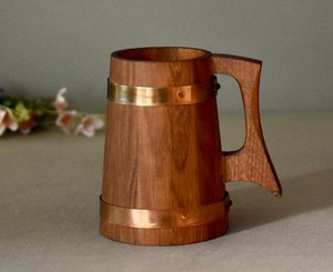 Chope à bière vintage allemande en bois, rustique, faite à la main, pour la décoration intérieure - Product Image 4