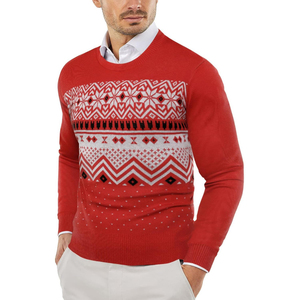 Pull à col rond pour homme, motif géométrique rouge, manches longues, tricot d'hiver, 100% acrylique, épaisseur standard - Product Image 1