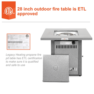 28\" Silver Outdoor Propane Gas <b>Fire</b> <b>Pit</b> <b>Table</b> <b>with</b> 50000 BTU Patio Fireplace Dining <b>Tables</b> Lid Lava Roc - Product Image 4