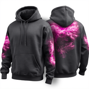 Luxury Slate <b>Grey</b> Heavy Cotton Pullover <b>Hoodie</b> with Magenta Plasma Abstract Artwork Premium Oversized Fashion Clothing - Product Image 2