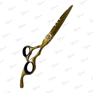 กรรไกรตัดผมดีไซน์ใหม่ทันสมัยขนาด 6.5 นิ้ว ลายฉลุเลเซอร์คมกริบ กรรไกรตัดผมแบบแบน สีน้ำเงินและสีทองเคลือบพลาสม่า - Product Image 3