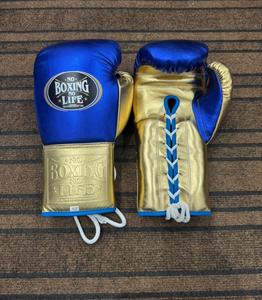 Guantes de Boxeo de Cuero Azul Rey con Detalles Metálicos Dorados, con Cordones, para Entrenamiento Profesional, Sparring, Combate y Golpeo de Saco - Product Image 5
