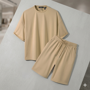 Conjunto de 2 Piezas para Hombre, Verano, Manga Corta, Estilo Urbano, Tejido de Punto, Algodón, Sin Costuras, Camiseta y Pantalones Cortos para Correr - Product Image 1