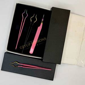 Nouvelle pince à épiler de précision en acier inoxydable avec pointe dorée lisse à 90 degrés, revêtement en poudre rose isolant - Product Image 1