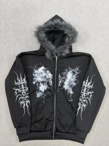 2026 Sweat à capuche zippé pour femme, style gothique streetwear, imprimé sombre, décontracté punk - Product Image 3