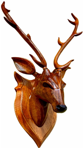Décoration murale en bois faite à la main en forme de tête de cerf, sculpture animale rustique pour salon, bureau à domicile, chambre, entrée - Product Image 4
