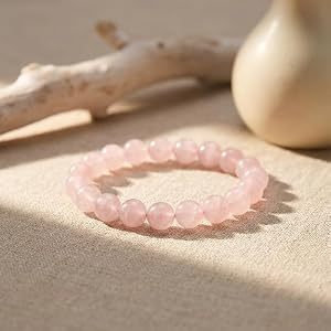 Bracelet en perles de quartz rose, forme sphérique polie, bijoux en pierre écologiques pour femmes et hommes - Product Image 3