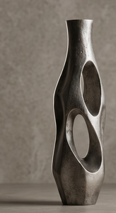 Vase à fleurs en métal argenté de style nordique minimaliste, sculpté artisanallement, avec surface à double orifice, pièce maîtresse pour la décoration intérieure moderne, fournisseur - Product Image 2