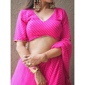 Magnifique Georgette Sangeet rose imprimé Lahariya Wear Lehenga Choli - Product Image 3