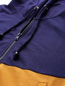 Sudadera con capucha y cremallera para mujer, con bloques de color, azul marino y naranja, de manga larga, tejida, transpirable, para uso casual de otoño - Product Image 6