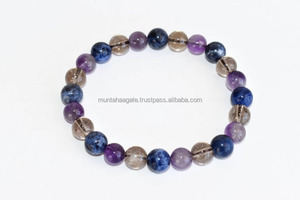 Pulseras de Cristal de Sodalita, Angelita y Calcedonia de Primera Calidad, con Diseño de Chakra del Tercer Ojo de 8mm, Feng Shui, Sagitario, Venta al por Mayor - Product Image 4