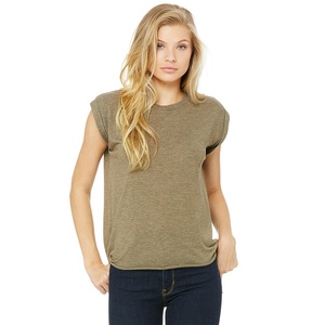 Couleur bleu poussiéreux t-shirt fluide pour femmes avec manchette roulée t-shirt décontracté drapé 65% polyester 35% viscose - Product Image 4