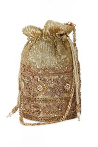 กระเป๋าถือปักลายประดับลูกปัดแบบรูดเชือก กระเป๋า Potli สำหรับงานเลี้ยงตอนเย็น กระเป๋าถือเจ้าสาวงานแต่งงาน กระเป๋าใส่เครื่องประดับและเครื่องสำอาง - Product Image 4