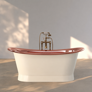 Bañera Ovalada de Cobre con Pedestal, Exterior con Recubrimiento en Polvo Blanco, Interior de Cobre Pulido, Bañera Independiente de Lujo Ecológica - Product Image 5