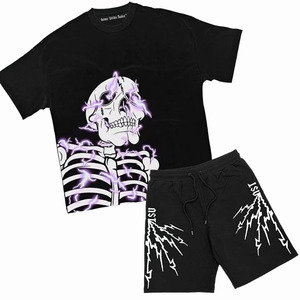 Ensemble T-shirt et short pour homme, imprimé crâne rouge, col rond, style punk, vêtements de sport d'été, tenue 2 pièces, impression sérigraphique - Product Image 2