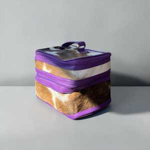 Fashion Genuine Leather Jewelry Case Purple Zipper Closure Cowhide Pattern Storage <b>Box</b> for Jewelry Organization - Product Image 1
