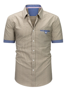 Camisa Casual de Manga Corta a Rayas para Hombre, Cuello Clásico, Tela Popelina Transpirable, Estilo Veraniego, Blanca, Holgada, con un Solo Botón, 140g - Product Image 6