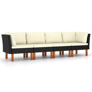 Canapé de jardin 4 places en rotin PE noir avec housses amovibles - Product Image 2