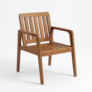 Fauteuil de patio en teck massif avec lattes, chaise de salle à manger d'extérieur moderne, chaise longue en bois à base de traîneau, article de mobilier - Product Image 1