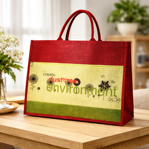 Grand sac fourre-tout en jute durable, motif personnalisable |   Poche avant avec fermeture éclair, poignées de longueur standard |   Utilisation quotidienne Plage Shopping - Product Image 1