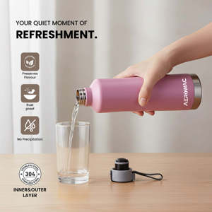 Dusty rose <b>pink</b> vacuum insulated stainless steel water <b>bottle</b> with steel base reusable thermal flask leakproof hot cold beverage - Product Image 2