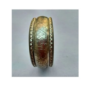 Brass Cuff <b>Bangle</b> for Women Antique Gold Plated Floral <b>Engraved</b> Bezel Setting Trendy Fashion Bracelet for Anniversary Gift - Product Image 1