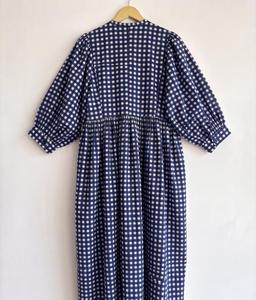 Blue Plaid Maxi <b>Dress</b> With Puff Sleeves Turn-down Collar <b>Loose</b> Fit Casual Summer <b>Dress</b> 100% Cotton Woven Fabric Casual <b>Dresses</b> - Product Image 2