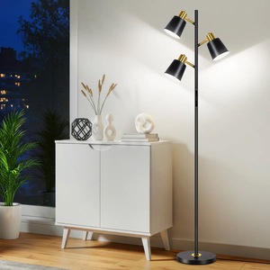 Lampe sur pied contemporaine avec abat-jour en tissu et interrupteur au pied pour chambre à coucher et salon - Product Image 3