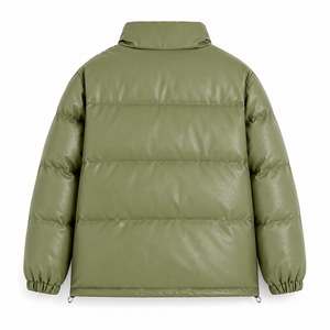 Unisex PU Puffer Jacket Solid Color Stand Collar Zipper Closure Windproof <b>Winter</b> Casual Loose Fit Regular Length <b>Thick</b> <b>Coat</b> - Product Image 5