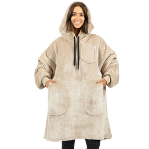 Oversized Soft Cotton Blend <b>Hooded</b> Sweatshirt Wearable <b>Blanket</b> Sherpa Lined Solid Color Long Pullover Women Winter <b>Fleece</b> Hoodie - Product Image 5