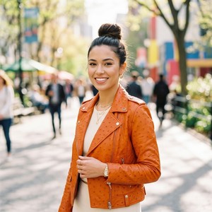 Chaqueta de Cuero con Estampado de Avestruz para Mujer, Chaqueta de Motociclista de Cuero Genuino, Hecha a Mano y Personalizada - Product Image 1