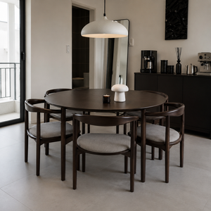 Modern <b>Solid</b> <b>Wood</b> <b>Round</b> <b>Dining</b> <b>Table</b> Set with Upholstered <b>Dining</b> Chairs for Cafe Restaurant Hotel Apartment Home Furniture - Product Image 1