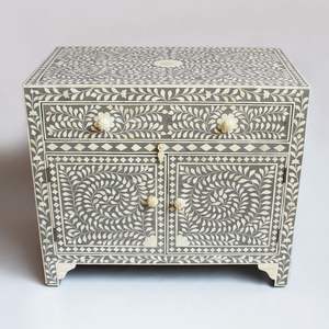 Elegante Gabinete Lateral de Madera con Incrustaciones de Hueso y Cajón Decorativo Hecho a Mano, Mesa de Almacenamiento para Sala de Estar - Product Image 5