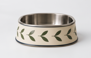 Gamelle Moderne en Métal Rond Anti-Renversement pour Animaux de Compagnie, Motif Feuille Botanique Émaillée, avec Base Antidérapante en Caoutchouc, Vente en Gros - Product Image 2