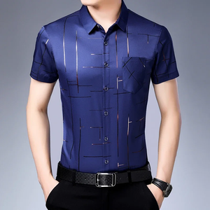 Nueva Camisa de Manga Corta para Hombre, Formal, Casual de Negocios, Tejida en Poliéster/Algodón, Cuello Redondo, Corte Holgado, 260g, Ecológica y Transpirable - Product Image 1