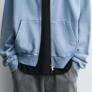 Sudadera Moderna con Capucha y Cremallera Azul Claro para Hombre, Corte Holgado, Cómoda, Informal, para Uso Diario - Product Image 5
