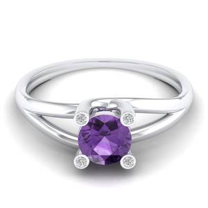 แหวนหมั้นเพชรพลอยอเมทิสต์ทองคำแท้ 14K รับรองโดย REYES IGI สำหรับผู้หญิง แหวนเพชรโมอิสซาไนต์ทรงคลาสสิก รับรองโดย GRA เครื่องประดับชั้นดี - Product Image 5