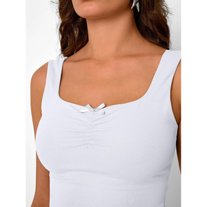 Débardeur court côtelé sans manches pour femme, col rond, dos nageur, coupe ajustée, basique et décontracté, vente en gros personnalisée - Product Image 2