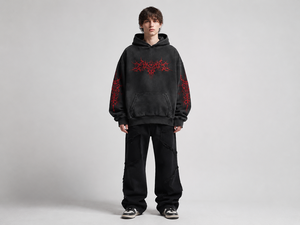 Wholesale Customized Embroidered Breathable Team Uniform <b>Pullover</b> Hoodie with Front Back Logos Full Sleeve Loose Fit Acid Wash - Product Image 5