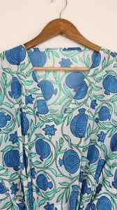 Vestido Kaftán Azul de Algodón para Mujer, Estilo Boho, para Vacaciones de Verano, Corte Holgado - Product Image 3