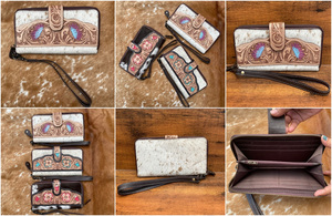 Embrague de cuero con tallado Floral occidental, tarjetero y soporte para efectivo, pulsera de cuero con herramientas, billetera de uso diario, embrague de estilo preppy de vaquera - Product Image 3