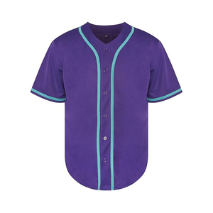 Maillot de baseball violet à col en V, manches courtes, boutons sur le devant, unisexe, adulte, tissu respirant en polyester, vêtements de sport - Product Image 1