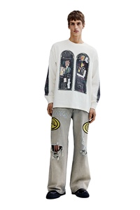 Boot Cut Loose Fit Top Vente Nouveau Design Bold 100% Coton Extensible Denim Gris Jeans 5 Poches Pour Hommes Avec Basquiat Art Works - Product Image 3