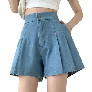 Shorts de mezclilla elásticos sexys para mujer, tallas grandes, pantalones cortos de mezclilla azules para mujer, venta al por mayor - Product Image 1