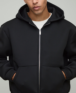Novedad: Sudaderas con capucha de invierno para hombre, con cremallera completa, color negro liso, con logo personalizado impreso y bordado, teñido liso con efecto lavado a la piedra. - Product Image 3