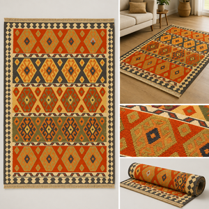 Ardabil Style Kilim Rug Traditional <b>Wool</b> Design Artisan <b>Crafted</b> Vintage Home Decor Area Rug Handwoven Carpet - Product Image 3